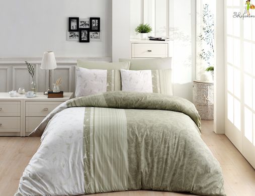 Євро комплект постільної білизни First Choice de luxe ранфорс кольоровий Peitra yesil (green) 200x220