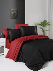 Євро комплект постільної білизни First Choice сатин de luxe двокольоровий Red/black 200x220