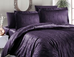 Євро комплект постільної білизни First Choice жаккард Athena mor (purple) 200x220