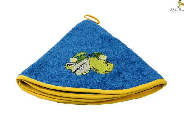 Рушник махровий для кухні IzziHome з вишивкою d 60см Груша синій 420г/м2