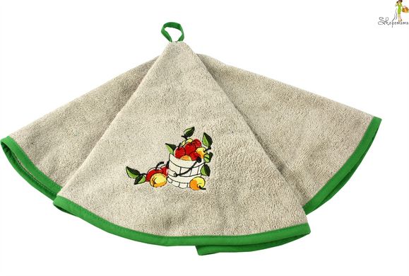 Рушник махровий для кухні IzziHome з вишивкою d 60см Яблуко бежевий 420г/м2